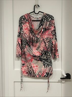 Steilmann Abstract Print Long Sleeve Tee in Pink, Black, Gray